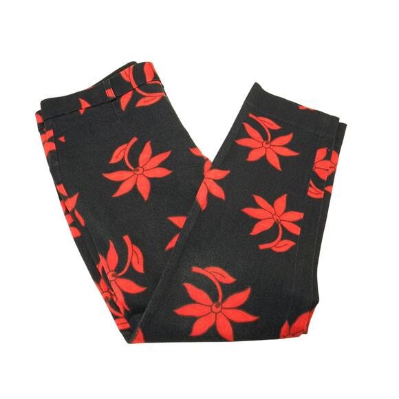 Banana Republic Women's Navy Ankle Pant Red Bold Floral Stretch Size 8 Statement - Picture 1 of 7